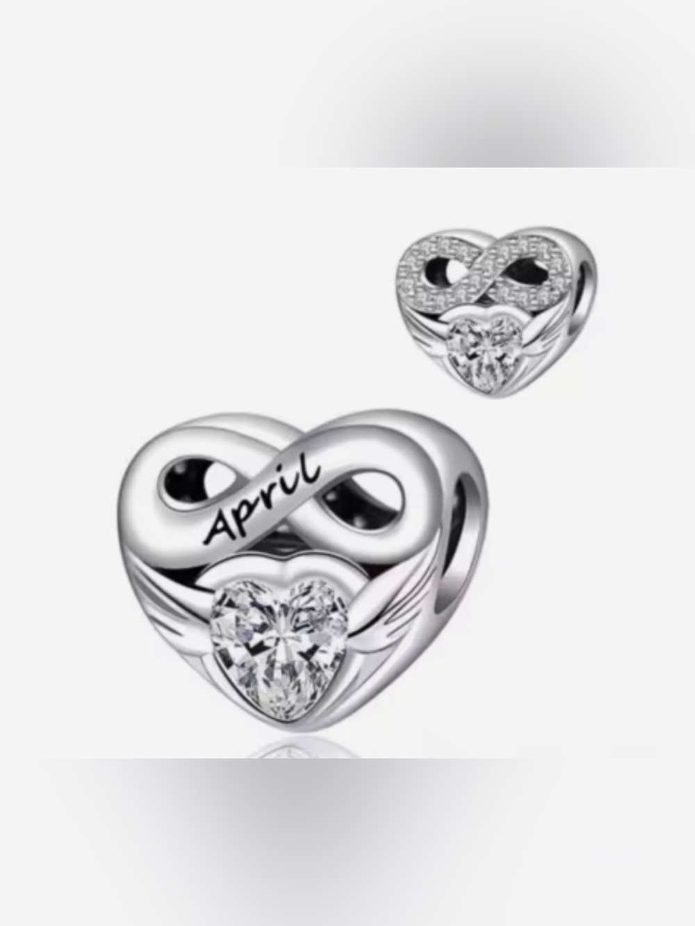 Silver Heart Birthstone Charm For the month of April
